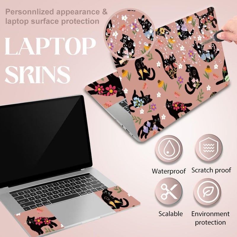 SUPERDANT Black Cat Laptop Skin Cute Kitten Holding Flowers Laptop Sticker PVC Computer Stickers Dustproof Waterproof Art Decal Protector 12" 13" 13.3" 14" 15" 15.4" 15.6" Notebook Art Decal Pink - Image 3